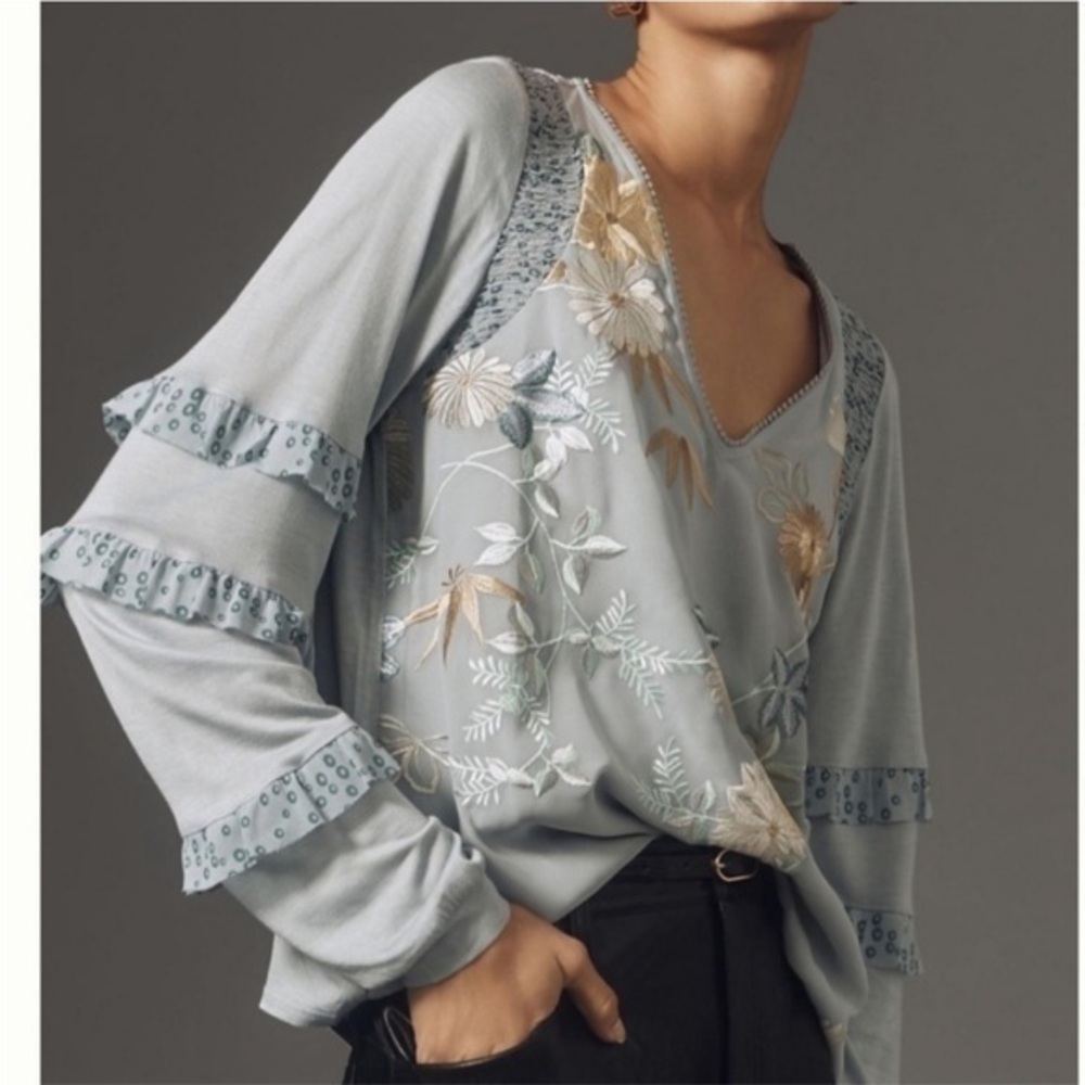 Host Pick ▶️ Anthropologie ◀️ “ Tiny “  Frances Overlay  Floral Embroidered Top